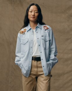 Women's Embroidered Western Shirt - Light Indigo Chambray / Fields