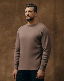 Waffle Knit Thermal Crewneck - Brown
